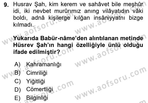 XVI. Yüzyıl Türk Edebiyatı Dersi 2019 - 2020 Yılı (Vize) Ara Sınav Soruları 9. Soru