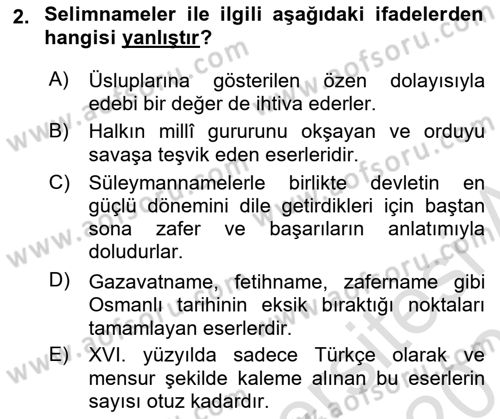 XVI. Yüzyıl Türk Edebiyatı Dersi 2020 - 2021 Yılı Yaz Okulu Sınav Soruları 2. Soru