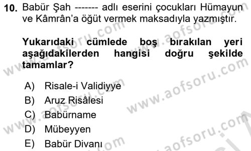 XVI. Yüzyıl Türk Edebiyatı Dersi 2021 - 2022 Yılı (Vize) Ara Sınav Soruları 10. Soru