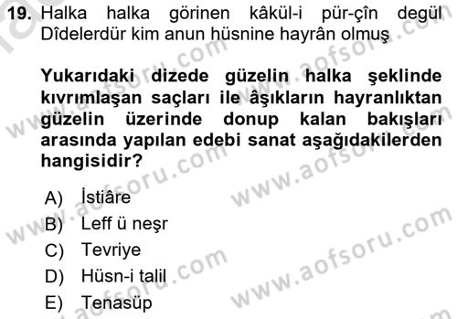 XVI. Yüzyıl Türk Edebiyatı Dersi 2021 - 2022 Yılı (Vize) Ara Sınav Soruları 19. Soru