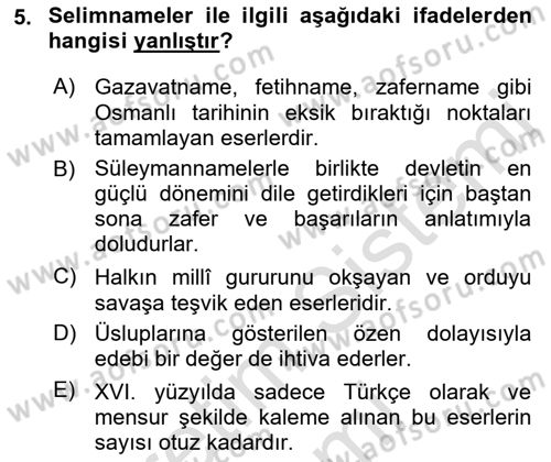XVI. Yüzyıl Türk Edebiyatı Dersi 2021 - 2022 Yılı (Vize) Ara Sınav Soruları 5. Soru