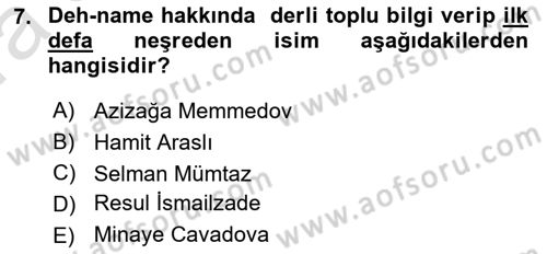 XVI. Yüzyıl Türk Edebiyatı Dersi 2021 - 2022 Yılı (Vize) Ara Sınav Soruları 7. Soru