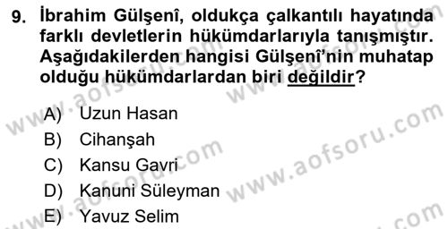 XVI. Yüzyıl Türk Edebiyatı Dersi 2021 - 2022 Yılı (Vize) Ara Sınav Soruları 9. Soru