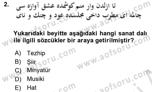 XVI. Yüzyıl Türk Edebiyatı Dersi 2021 - 2022 Yılı (Final) Dönem Sonu Sınav Soruları 2. Soru