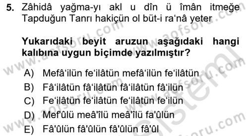 XVI. Yüzyıl Türk Edebiyatı Dersi 2021 - 2022 Yılı (Final) Dönem Sonu Sınav Soruları 5. Soru