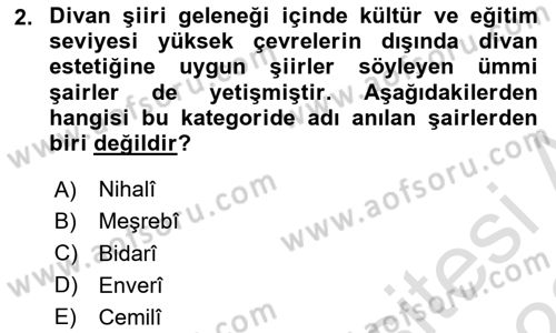 XVI. Yüzyıl Türk Edebiyatı Dersi 2021 - 2022 Yılı Yaz Okulu Sınav Soruları 2. Soru