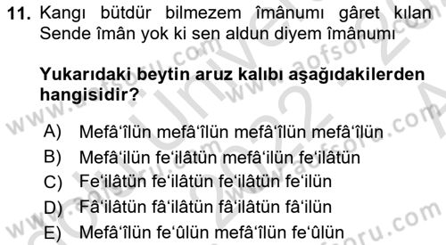 XVI. Yüzyıl Türk Edebiyatı Dersi 2022 - 2023 Yılı (Vize) Ara Sınav Soruları 11. Soru