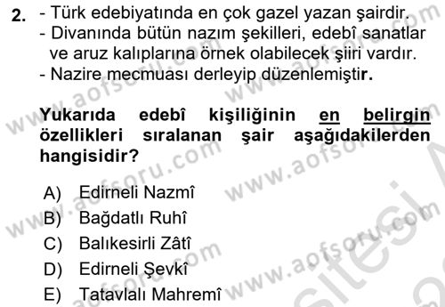 XVI. Yüzyıl Türk Edebiyatı Dersi 2022 - 2023 Yılı (Vize) Ara Sınav Soruları 2. Soru