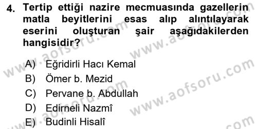 XVI. Yüzyıl Türk Edebiyatı Dersi 2022 - 2023 Yılı (Vize) Ara Sınav Soruları 4. Soru