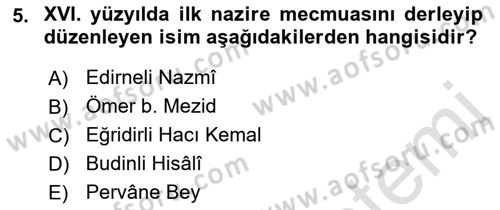 XVI. Yüzyıl Türk Edebiyatı Dersi 2022 - 2023 Yılı (Vize) Ara Sınav Soruları 5. Soru