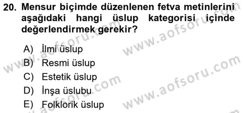 XVI. Yüzyıl Türk Edebiyatı Dersi 2022 - 2023 Yılı (Final) Dönem Sonu Sınav Soruları 20. Soru