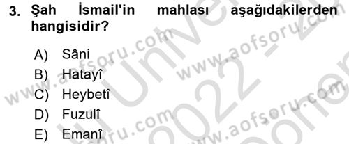 XVI. Yüzyıl Türk Edebiyatı Dersi 2022 - 2023 Yılı (Final) Dönem Sonu Sınav Soruları 3. Soru