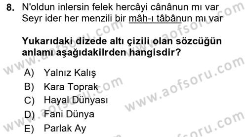 XVI. Yüzyıl Türk Edebiyatı Dersi 2022 - 2023 Yılı (Final) Dönem Sonu Sınav Soruları 8. Soru