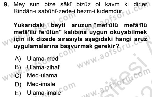 XVI. Yüzyıl Türk Edebiyatı Dersi 2022 - 2023 Yılı (Final) Dönem Sonu Sınav Soruları 9. Soru