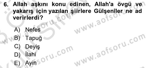 XVI. Yüzyıl Türk Edebiyatı Dersi 2022 - 2023 Yılı Yaz Okulu Sınav Soruları 6. Soru