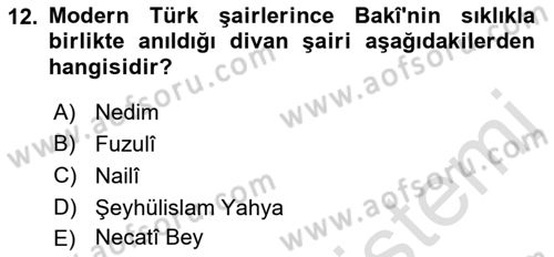 XVI. Yüzyıl Türk Edebiyatı Dersi 2023 - 2024 Yılı (Vize) Ara Sınav Soruları 12. Soru