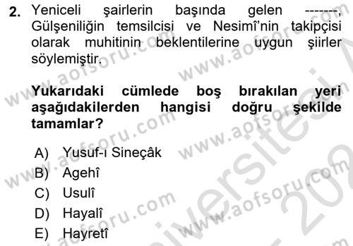 XVI. Yüzyıl Türk Edebiyatı Dersi 2023 - 2024 Yılı (Vize) Ara Sınav Soruları 2. Soru
