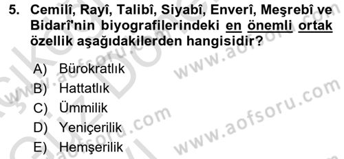 XVI. Yüzyıl Türk Edebiyatı Dersi 2023 - 2024 Yılı (Vize) Ara Sınav Soruları 5. Soru