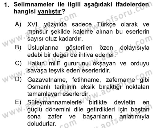 XVI. Yüzyıl Türk Edebiyatı Dersi 2023 - 2024 Yılı (Final) Dönem Sonu Sınav Soruları 1. Soru