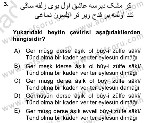 XVI. Yüzyıl Türk Edebiyatı Dersi 2023 - 2024 Yılı (Final) Dönem Sonu Sınav Soruları 3. Soru