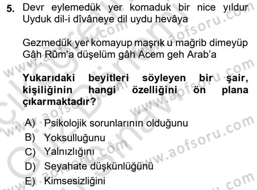 XVI. Yüzyıl Türk Edebiyatı Dersi 2023 - 2024 Yılı (Final) Dönem Sonu Sınav Soruları 5. Soru