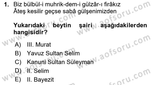 XVI. Yüzyıl Türk Edebiyatı Dersi 2023 - 2024 Yılı Yaz Okulu Sınav Soruları 1. Soru