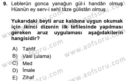 XVI. Yüzyıl Türk Edebiyatı Dersi 2023 - 2024 Yılı Yaz Okulu Sınav Soruları 9. Soru