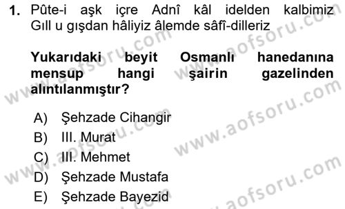 XVI. Yüzyıl Türk Edebiyatı Dersi Ara Sınavı Deneme Sınav Soruları 1. Soru