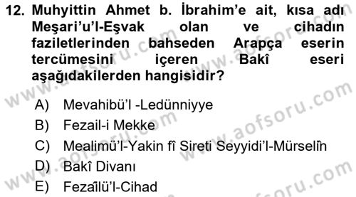XVI. Yüzyıl Türk Edebiyatı Dersi Ara Sınavı Deneme Sınav Soruları 12. Soru