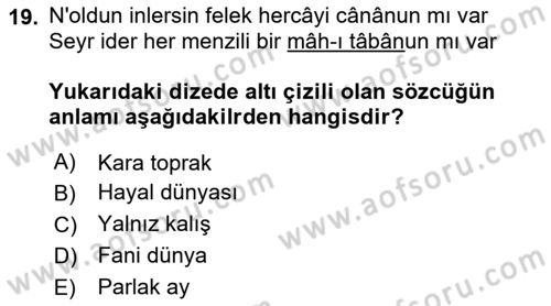 XVI. Yüzyıl Türk Edebiyatı Dersi Ara Sınavı Deneme Sınav Soruları 19. Soru