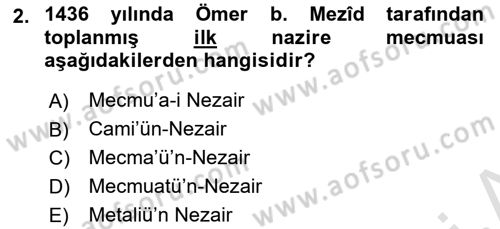 XVI. Yüzyıl Türk Edebiyatı Dersi Ara Sınavı Deneme Sınav Soruları 2. Soru