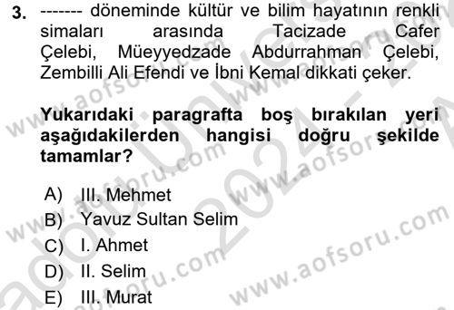XVI. Yüzyıl Türk Edebiyatı Dersi Ara Sınavı Deneme Sınav Soruları 3. Soru