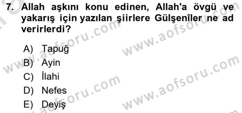 XVI. Yüzyıl Türk Edebiyatı Dersi Ara Sınavı Deneme Sınav Soruları 7. Soru
