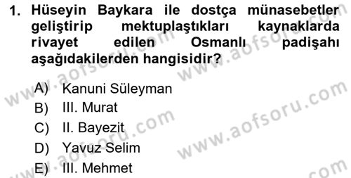 XVI. Yüzyıl Türk Edebiyatı Dersi 2024 - 2025 Yılı (Final) Dönem Sonu Sınav Soruları 1. Soru