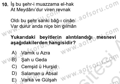 XVI. Yüzyıl Türk Edebiyatı Dersi 2024 - 2025 Yılı (Final) Dönem Sonu Sınav Soruları 10. Soru