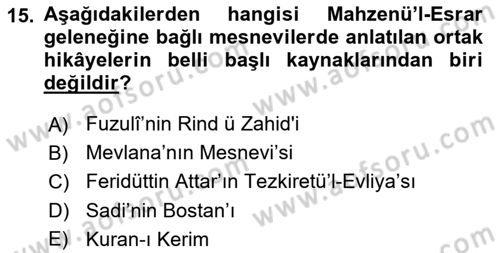 XVI. Yüzyıl Türk Edebiyatı Dersi 2024 - 2025 Yılı (Final) Dönem Sonu Sınav Soruları 15. Soru