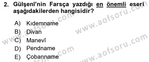 XVI. Yüzyıl Türk Edebiyatı Dersi 2024 - 2025 Yılı (Final) Dönem Sonu Sınav Soruları 2. Soru
