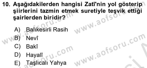 XVI. Yüzyıl Türk Edebiyatı Dersi Yaz Okulu Sınavı Deneme Sınav Soruları 10. Soru