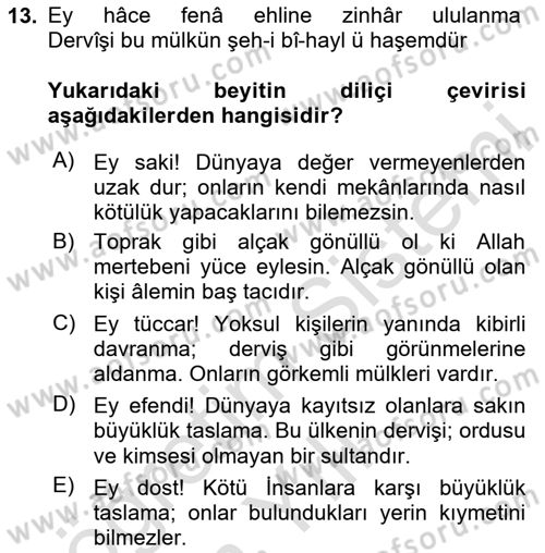 XVI. Yüzyıl Türk Edebiyatı Dersi 2024 - 2025 Yılı Yaz Okulu Sınav Soruları 13. Soru