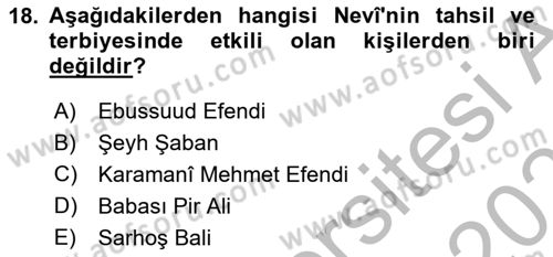 XVI. Yüzyıl Türk Edebiyatı Dersi 2025 - 2026 Yılı (Vize) Ara Sınav Soruları 18. Soru