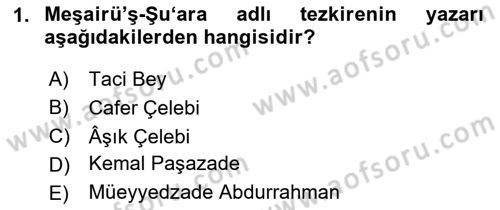 XVI. Yüzyıl Türk Edebiyatı Dersi 2025 - 2026 Yılı (Final) Dönem Sonu Sınav Soruları 1. Soru