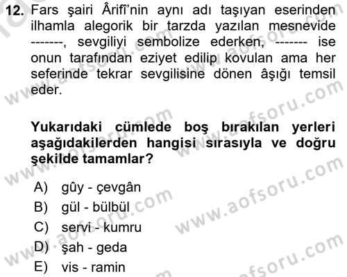 XVI. Yüzyıl Türk Edebiyatı Dersi 2025 - 2026 Yılı (Final) Dönem Sonu Sınav Soruları 12. Soru