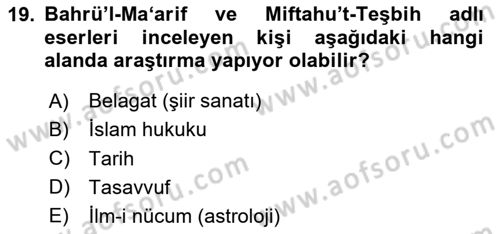 XVI. Yüzyıl Türk Edebiyatı Dersi 2025 - 2026 Yılı (Final) Dönem Sonu Sınav Soruları 19. Soru