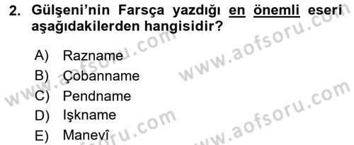 XVI. Yüzyıl Türk Edebiyatı Dersi 2025 - 2026 Yılı (Final) Dönem Sonu Sınav Soruları 2. Soru