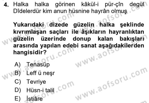 XVI. Yüzyıl Türk Edebiyatı Dersi 2025 - 2026 Yılı (Final) Dönem Sonu Sınav Soruları 4. Soru