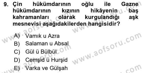 XVI. Yüzyıl Türk Edebiyatı Dersi 2025 - 2026 Yılı (Final) Dönem Sonu Sınav Soruları 9. Soru
