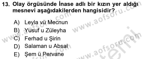 XVI. Yüzyıl Türk Edebiyatı Dersi 2025 - 2026 Yılı Yaz Okulu Sınav Soruları 13. Soru