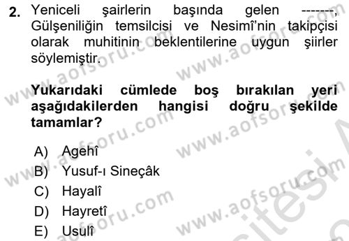 XVI. Yüzyıl Türk Edebiyatı Dersi 2025 - 2026 Yılı Yaz Okulu Sınav Soruları 2. Soru