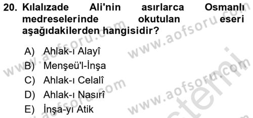 XVI. Yüzyıl Türk Edebiyatı Dersi 2025 - 2026 Yılı Yaz Okulu Sınav Soruları 20. Soru