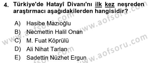 XVI. Yüzyıl Türk Edebiyatı Dersi 2025 - 2026 Yılı Yaz Okulu Sınav Soruları 4. Soru